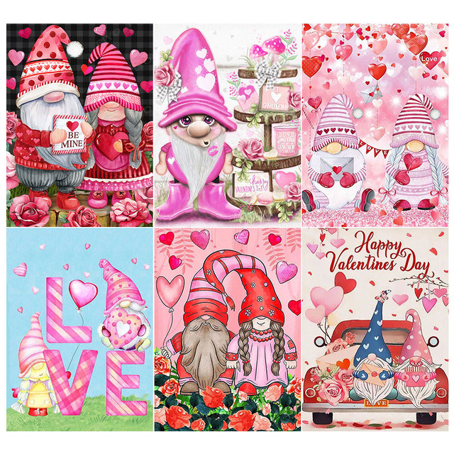 Diy Diamond Painting Valentine's Day Pink Gnome Full Diamond Mosaic Art  Picture Embroidery Cartoon Paintings Home